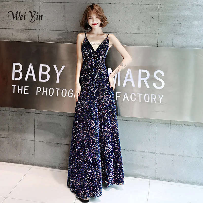 

AE0119 wei yin 2022 Evening Dresses Long Sexy Deep V-neck Backless Sequined Sparkle New Formal Party Gowns