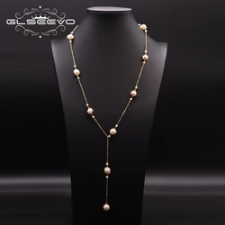 GLSEEVO Natural Fresh Water Pearl Long Women Necklace Wedding Engagement Handmade Fashion Luxe Sweater Necklace Jewelry GN0172