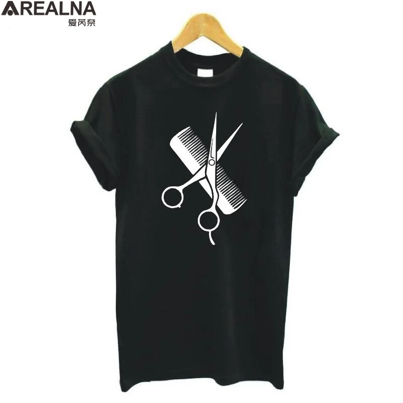 100% Cotton Harajuku Scissors Comb t shirt women kawaii Casual short sleeve graphic t shirts Hairdresser Scissors Clothing Tops