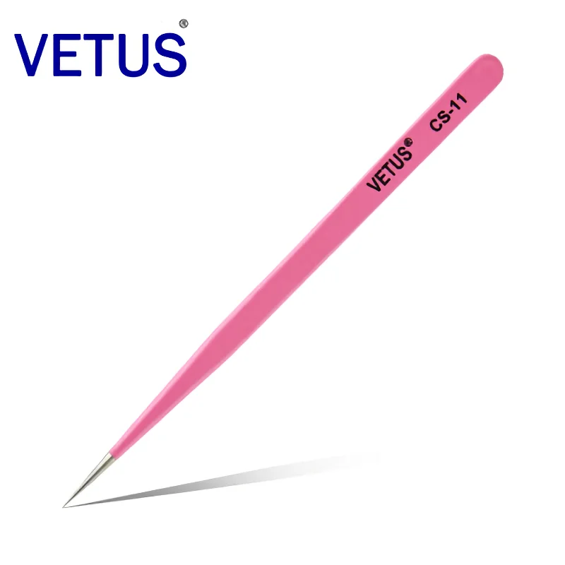 VETUS CS-11 Pink Tweezers Anti -acid Anti-alkali Corrosion-resistant ESD Anti-Static Pincers Eyelash Grafting Blooming Tool