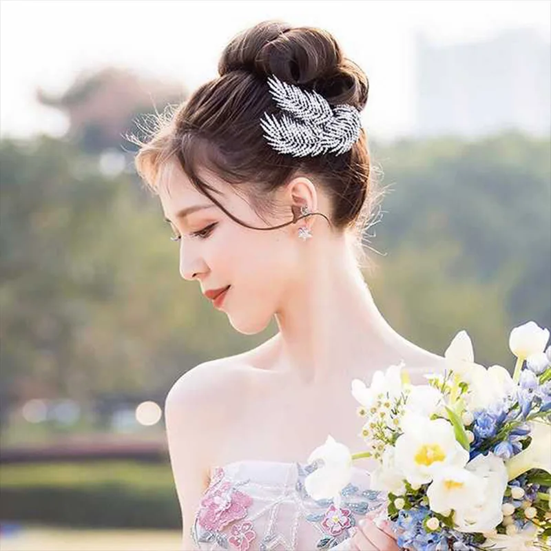 TREAZY Diamante Rhinetone Crystal Feather Bridal Hair Combs Vintage Silver Color Brides Tiara Women Wedding Hair Accessories image 2