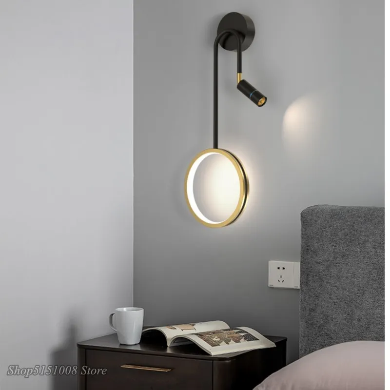 

Modern Ring wall light Bedroom bedside wall lamp simple creative black wall sconce balcony living room lighting decor wall lamp