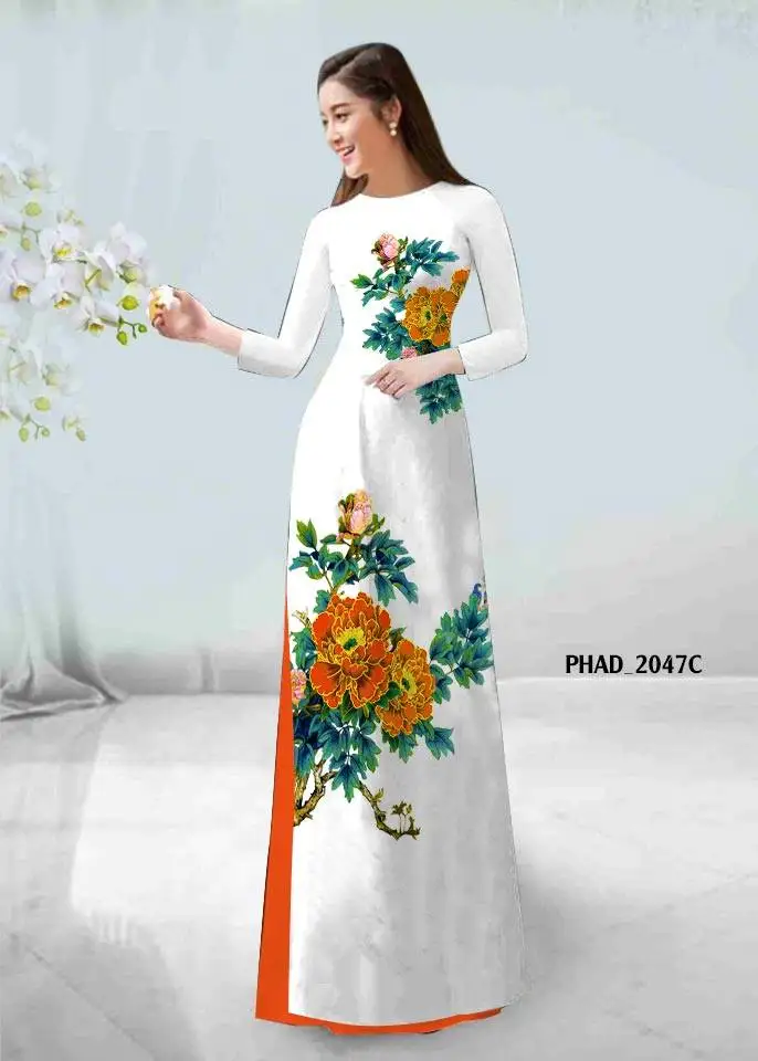 Vietnam traditional Chinese dress skirt the MIDI hand-painted peony 1 d two-piece retro cultivate morality