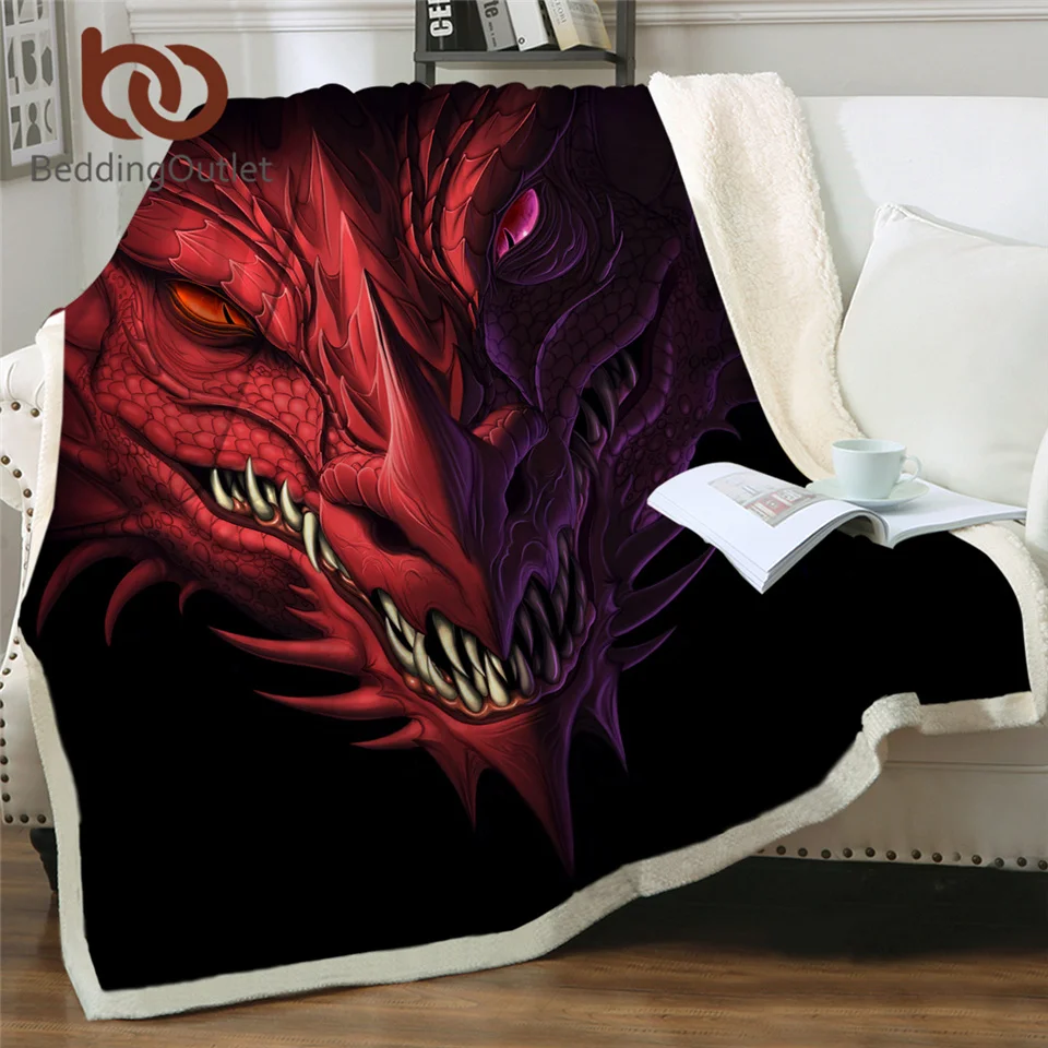 BeddingOutlet Red Dragon Bed Blanket Head of Angry Throw Blanket 3D Plush Bedspreads Demon Game Teen Fluffy Blanket Dropshipping