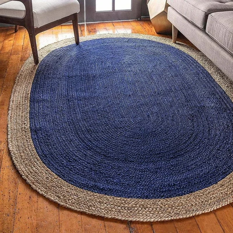 

Rug 100% Natural Jute Weave Style 2x3 Foot Area Rugs Home Living Room Decoration Double-sided Oval Carpet