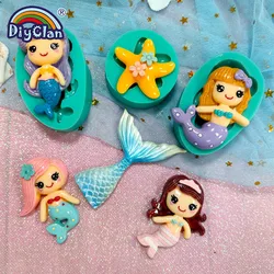 Mermaid Silicone Mold For Fondant Cake Decorating Cartoon Girls Chocolate Cupcake Silicone Form For Polymer Clay Tools Sea Star