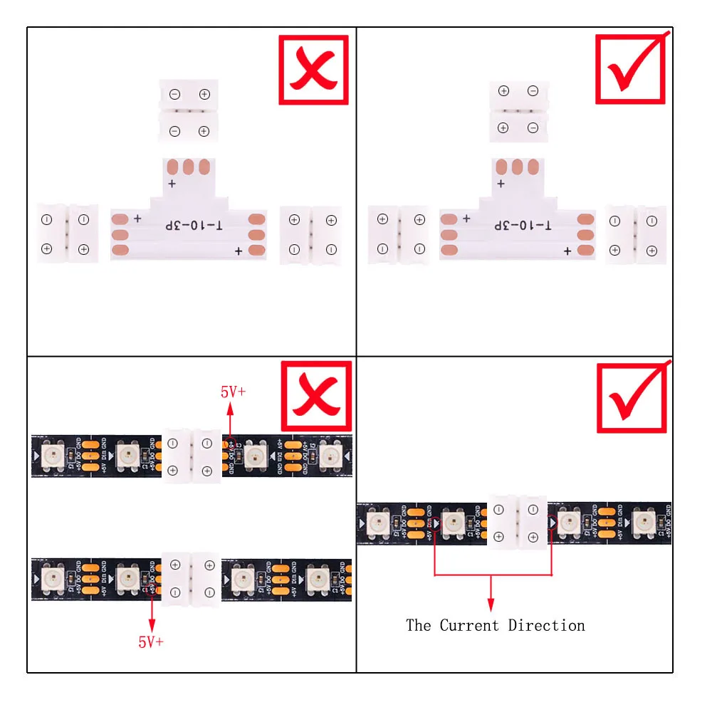 Led Strip Light Connector 2/3/4/5PIN Corner 10mm T/L/X Shape Free Soldering Connector Easy Use For WS2811 WS2812B 3528 5050 5630