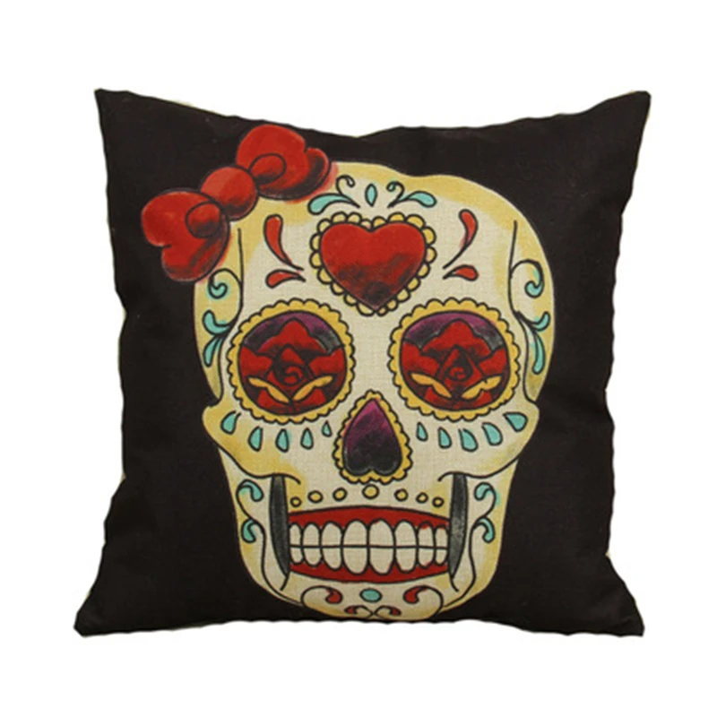 3 Pcs Set  Cushion Pillowcase Skull Pattern Linen Pillowcase Sofa Car Cafe Halloween Decoration