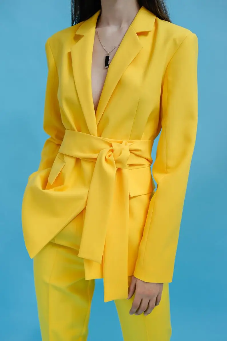 Bright Yellow Mother of the Bride Pant Suits Double Breasted Women Ladies Plus Size Office Tuxedos Formal Work Party Prom Wear