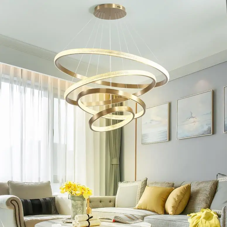 Nordic living room Pedant lamp modern simple luxury duplex staircase hall chandelier Golden Circle dining room Chandelier