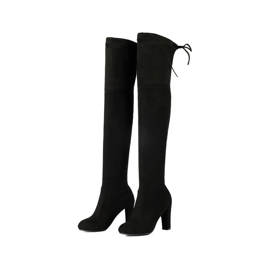 QUTAA 2020 Women Over The Knee Boots Sexy PU leather Square High Heel Women Shoes Winter Warm Motorcycle Boots Size 34-43