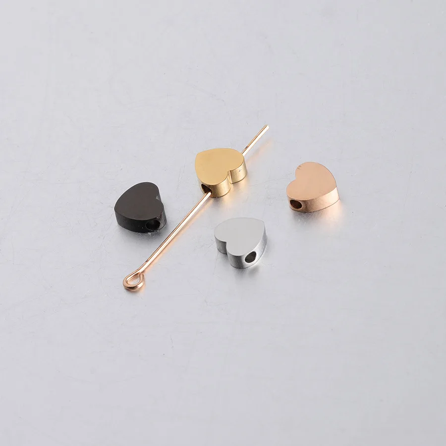 Fnixtar 20Pcs/Lot 1.8mm Hole Mirror Polished Stainless Steel Heart Charm Beads Horizontal Vertical Hole Charms For DIY Necklaces