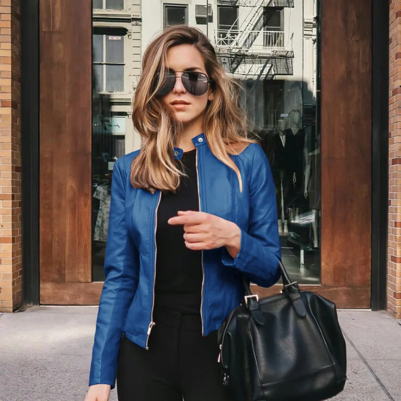 The New Fall/winter 2021 Women's Fashion Leather Suit Jacket Jacket Women's Zipper Slim Short Locomotive Women's Jacket