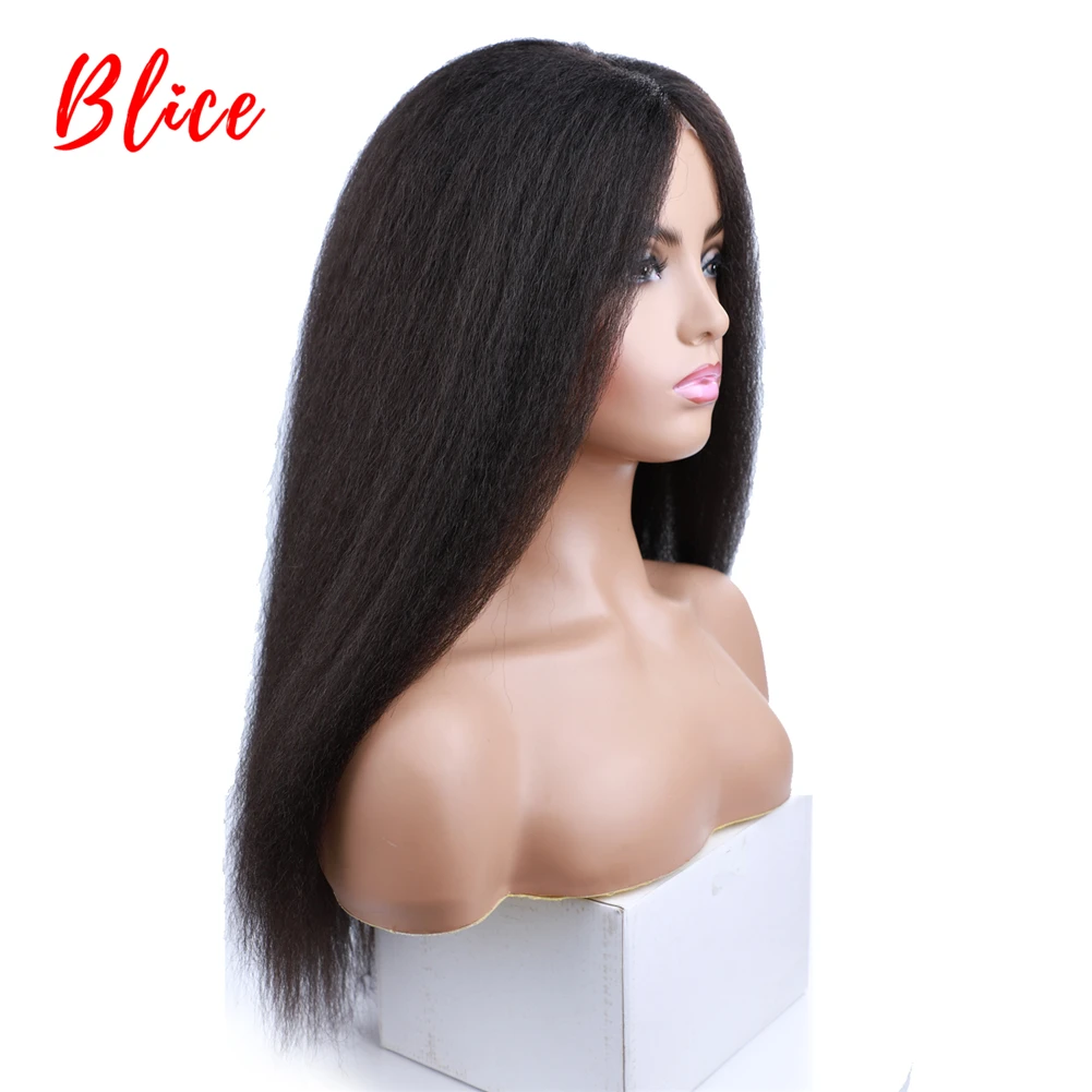 Blice Long Kinky Straight Synthetic Lace Wigs for Women Black Heat Resistant Daily Party Wig 20 Inch Free Side