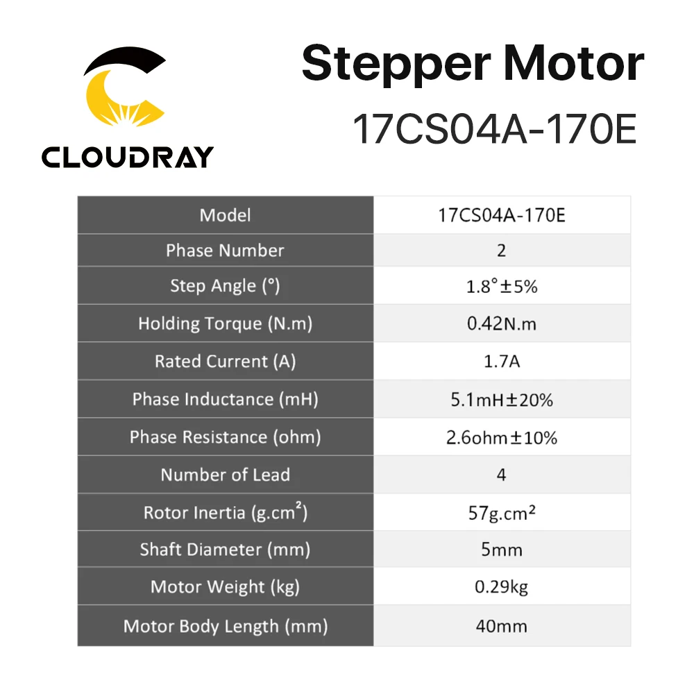 Motore passo-passo Cloudray Nema 17 0.42N.m 1.7A motore passo-passo 2 fasi 40mm a 4 derivazioni per stampante 3D fresatrice per incisione CNC