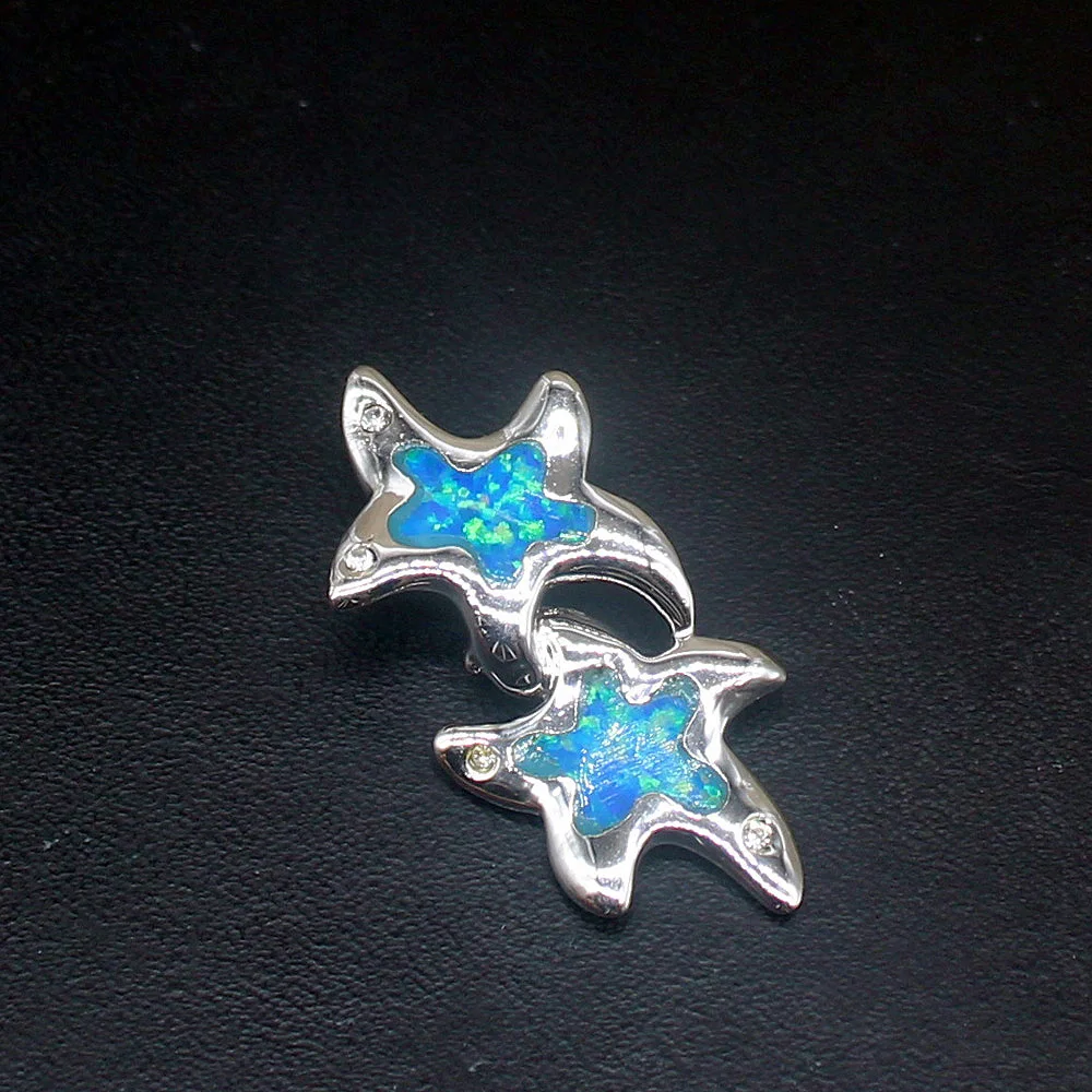 Gemstonefactory Jewelry Big Promotion 925 Silver Blue Opal Starfish Shape Women Ladies Gifts Necklace Pendant 20214524