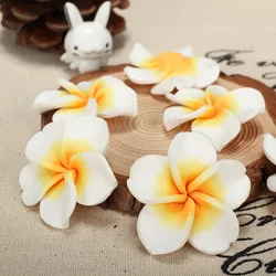 4pcs 35mm New Fashion Lovely Charms Multicolor Polymer Clay Flower Pendant Loose Spacer Beads Plumeria For DIY Jewelry Making
