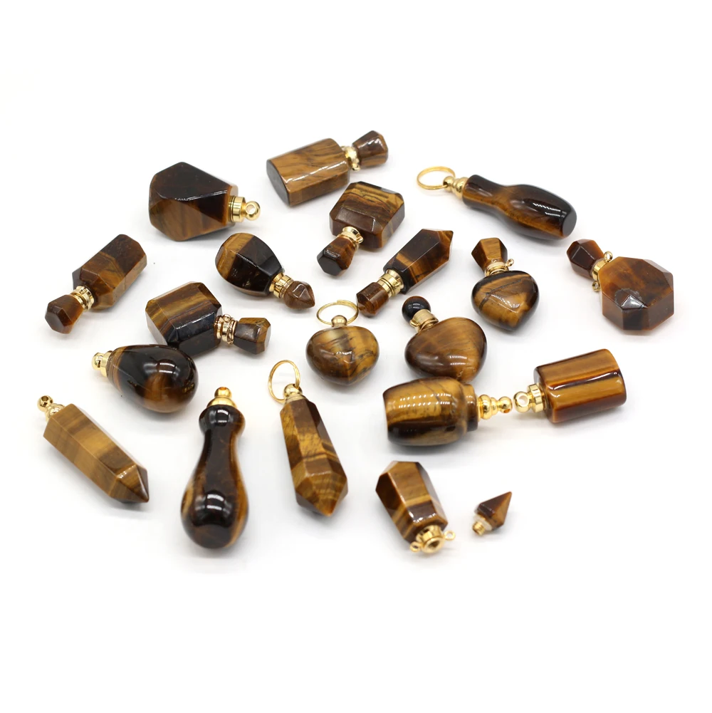 2021 New Style Hot Sale Natural Stone Perfume Bottle Pendant Irregular Tiger Eye Stone For Jewelry Making DIY Necklace Accessory