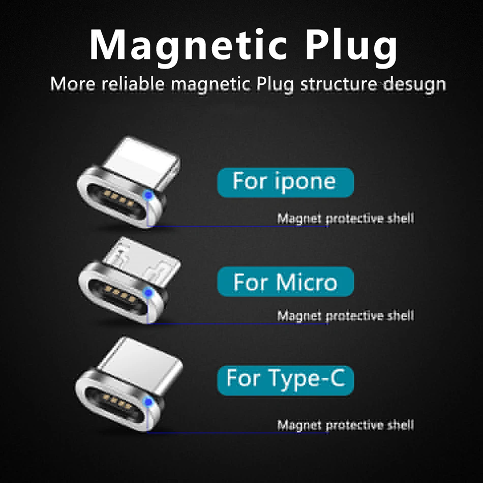 Round Magnetic Plug Micro USB C / Type C / 8 Pin For iPhone Adapter USB Magnet Charger Plug Fast Charging (Only Magnetic Plug)