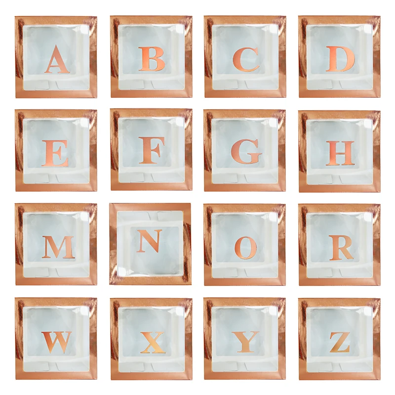 Rose Gold A-Z letter Name Transparent Balloon Box BABY ONE Boy Girl Party Gift Box Wedding Decoration Baby Shower Birthday Party