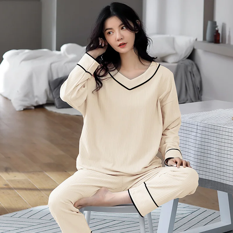 100 KG Wear Women Pajamas Set New Long Sleeve Pant Two Piece Sleepwear Suit Autumn Winter Cotton Nightwear Pijama Feminino 5XL