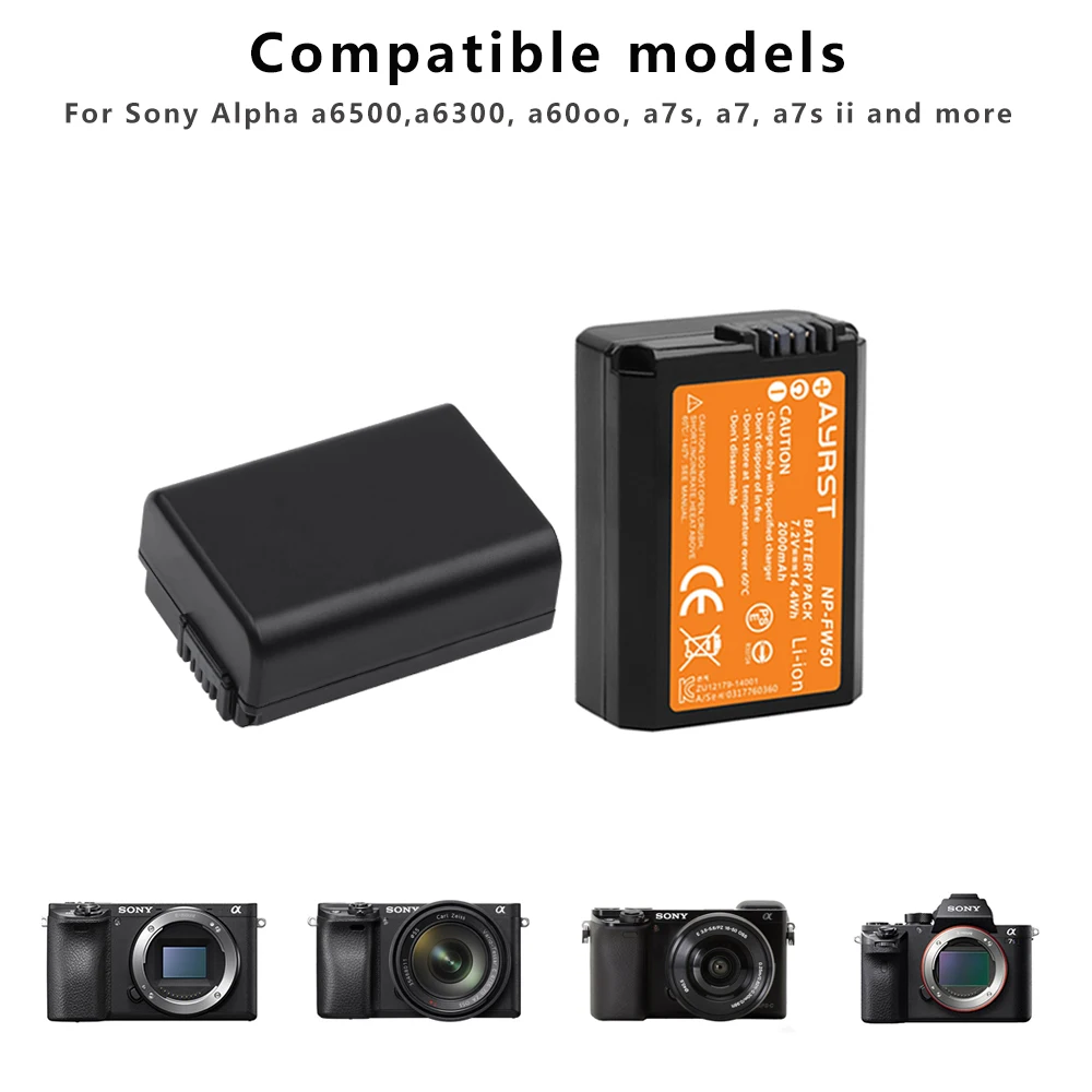 2000mah NP-FW50 NP FW50 Camera Battery + Dual LED USB Charger for Sony Alpha a6500 a6300 a7 7R a7R a7R II a7II NEX-3 a7S NEX-7