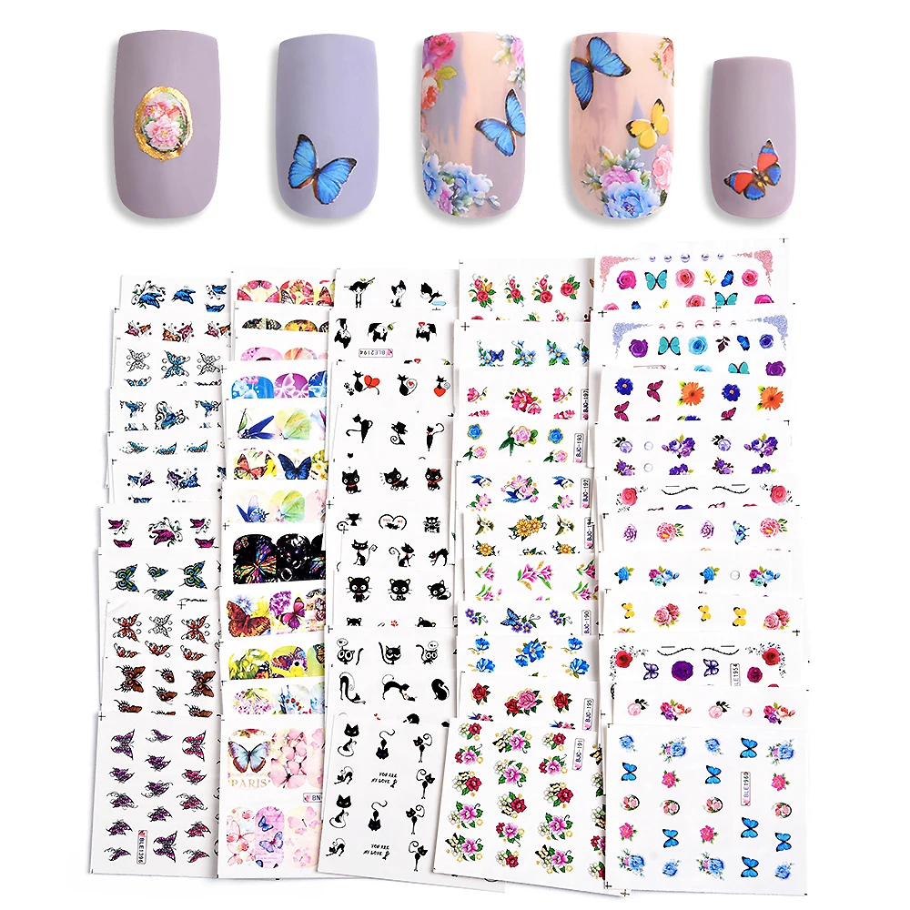 KADS Water Nail Stickers Christmas Floral Butterfly Transfer Decals Slider Wraps Set Decoration DIY Nail Art Manicures Accessory