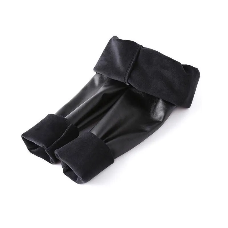 Pantalones de cuero de terciopelo grueso para niñas, Leggings de cuero PU para niños, pantalones de lápiz para niños, pantalones cálidos para niños,