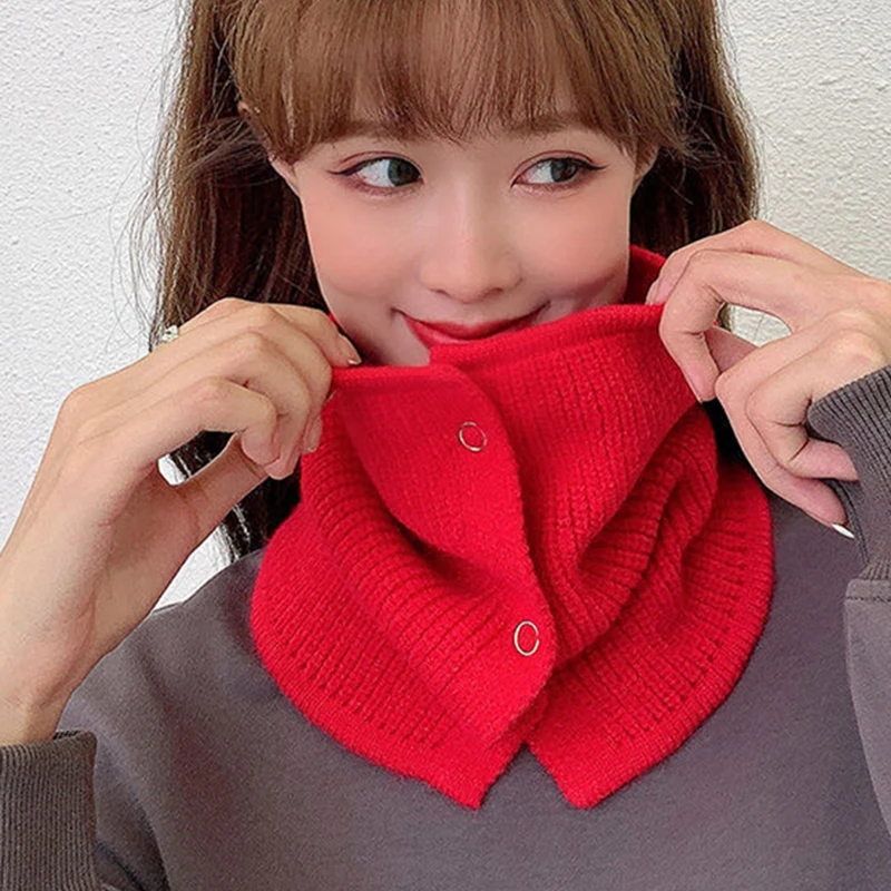 Man Hedging Fake Collar Elastic Hooded Woolen Neck Guard Bib Pullover For Woman\'s Single Loop Knit Button Folded Warm Scarf T39