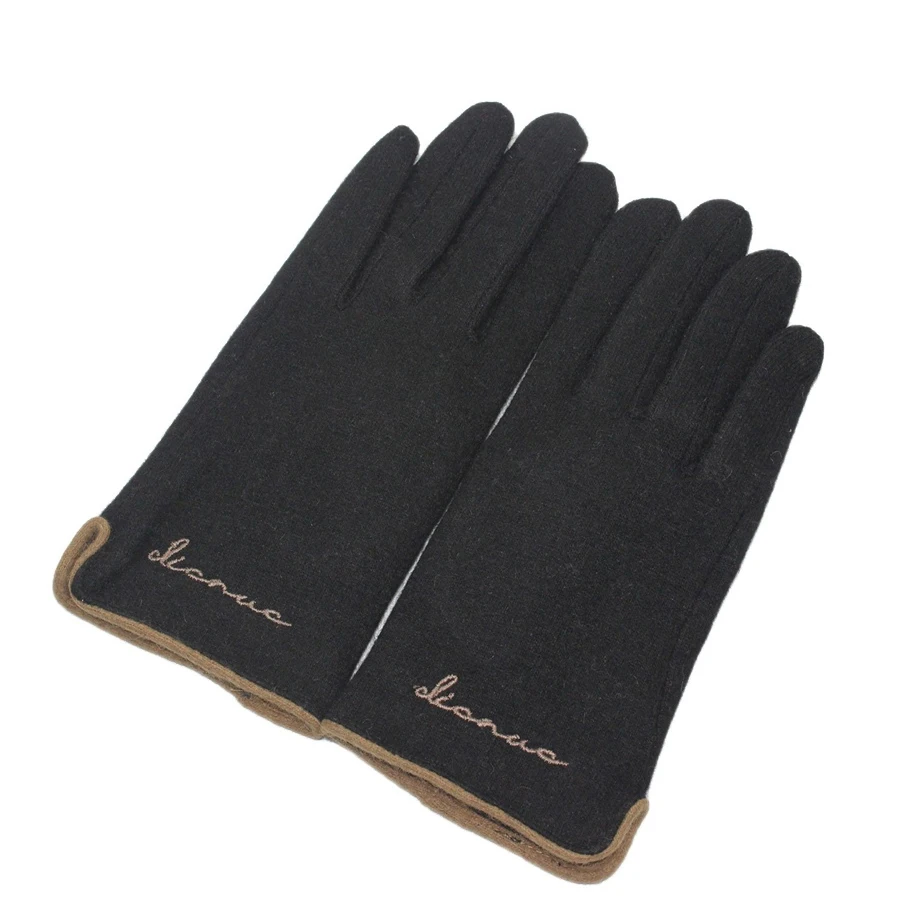 

New Women Winter Touch Screen Plus Velvet Thicken Keep Warn Cashmere Elegant Female Retro Letter Embroidery Cycling Gloves