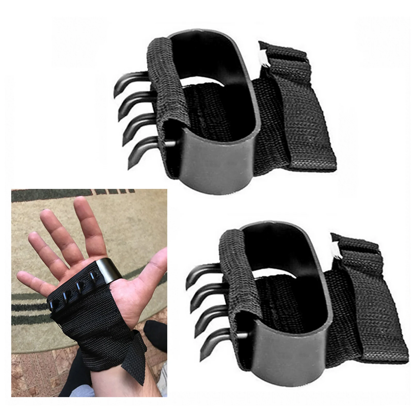 2 pcs Outdoor Mountain Tree Climbing Heavy Duty Hand Claw Spikes Paw Hooks Anti-Slip 4 Toothed Crampon Paw Hooks Wristband