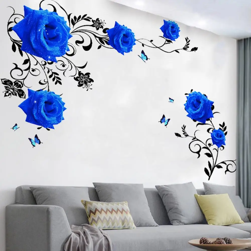 80%HOT2pcs Wall Sticker Rose Flower Pattern Removable PVC DIY Decor Vinyl Decal Bedroom Home Decor Romantic Girls Wedding Room D