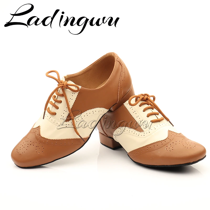 Ladingwu Neue Moderne männer Jungen Ballsaal Tango Tanz Schuhe Aus Echtem Leder männer Latin dance schuhe mann ferse 2,5-4,5 cm