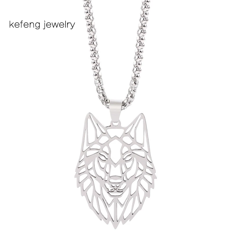 Animal Stainless Steel Necklace For Women Man Wolf Head Long Pendant Necklace Forest Hollow Cut Out Polishing Engagement Jewelry