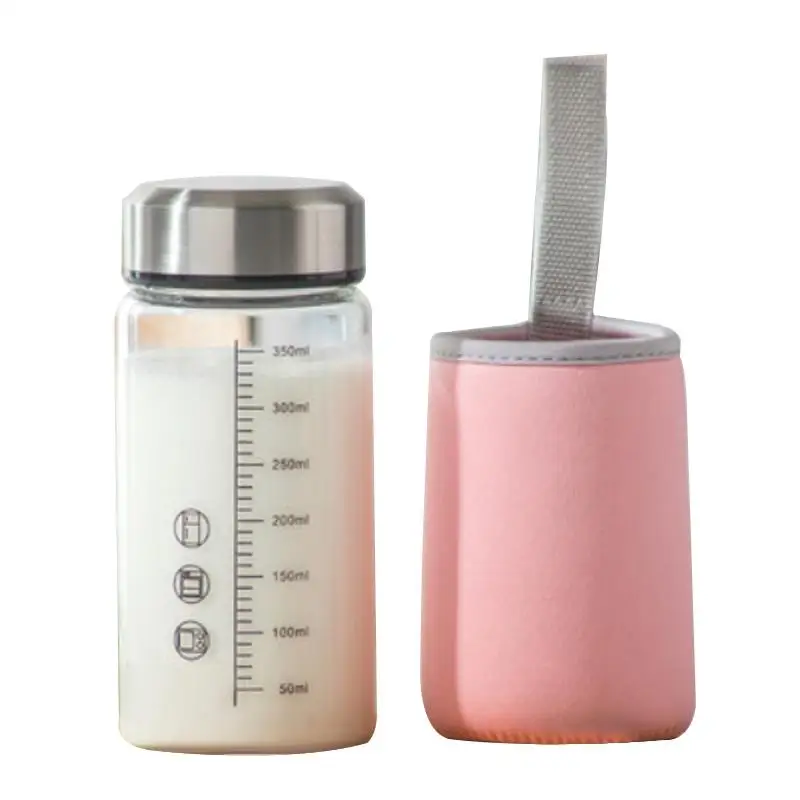 Kapmore Juice Bottle Glass Portable Water Juice Shaker Bottle Bottle Milk Bottle With Lid Sleeve Scale