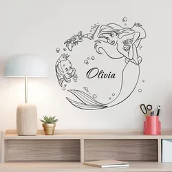 Little Mermaid Wall Decal Personalized Name Baby Poster Custom Name Nursery Vinyl Sticker Kids Gift Playroom Art Decor S510
