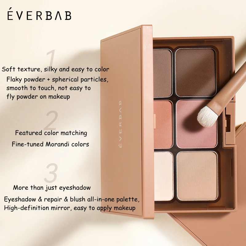 everbab Plain Matte 6 Colors Eyeshadow Palette Matte Earth Color Portable Makeup Blush Highlighter Trimming All-in-one Palette