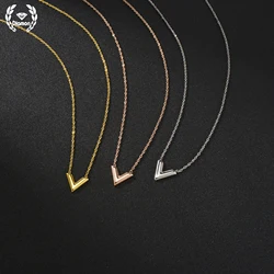 Diamon New Trendy Simple Letter V Necklace Stainless Steel Pendant for Women's Neck Chain Vintage Jewelry Gift Friendship