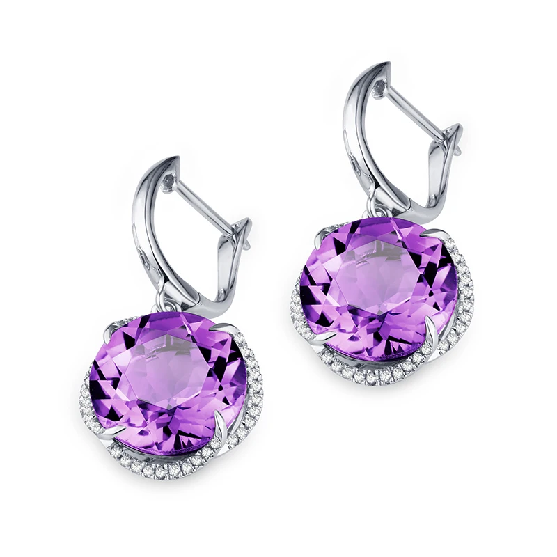 MAQ Natural Amethyst 18K Pure Gold Earring Real AU 750 Solid Gold Earrings  Diamond  Trendy  Fine Jewelry Hot Sell New 2023