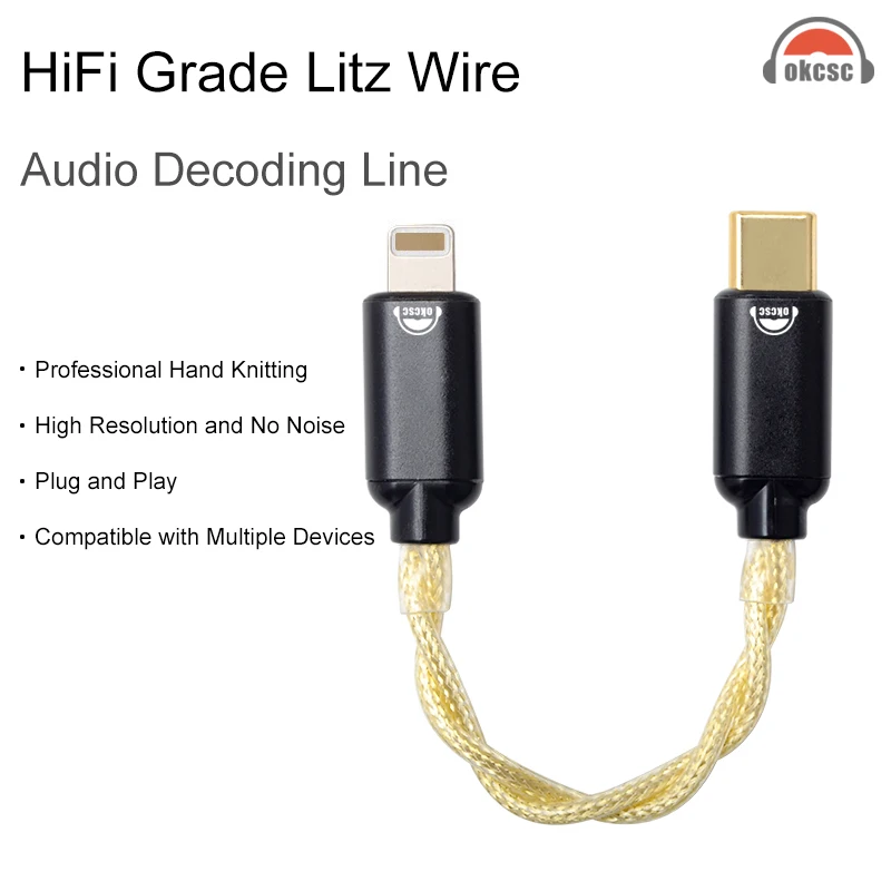 Кабель Lighting от okscc к USB C преобразователю для iPhone 13 12 Pro Max, усилители, декодеры DAC Litz Wire USB Type C кабель декодирования