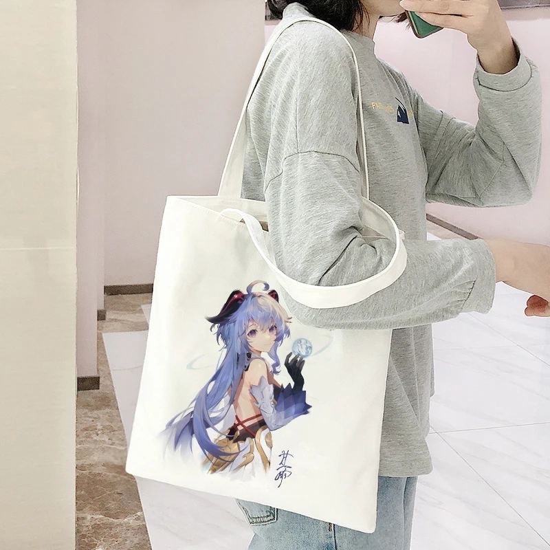 Women Game Genshin Impact Anime Cotton Canvas Shopper Bag Girl Harajuku 90s Y2K Classic Vintage Shoulder Handbag Female Bolsa