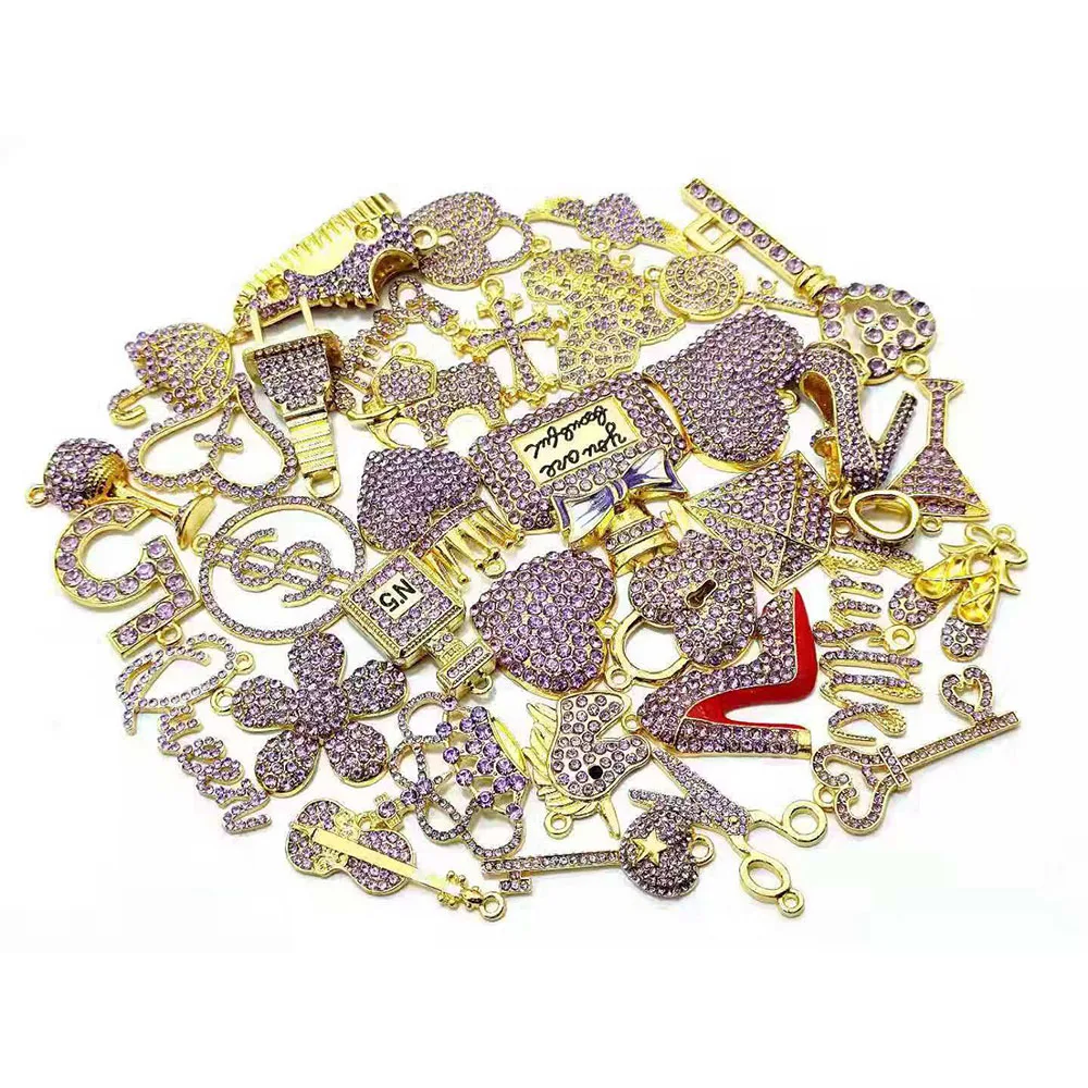 

35Pcs Light Purple Rhinestone Mixed Delicate Girls Charms Fit For Women'S Diy Jewelry Accessories N12