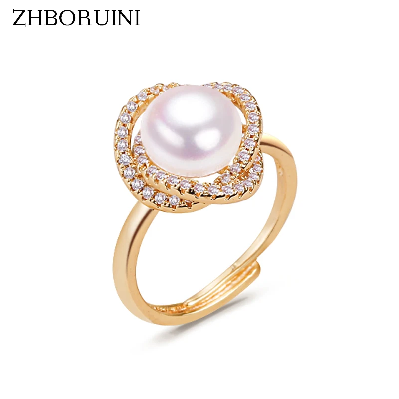 ZHBORUINI Classic Bird's Nest 14K Gold Gild Pearl Ring  AAA Zircon 100% Natural Pearl Diamond Design Female Wedding Ring Jewelry