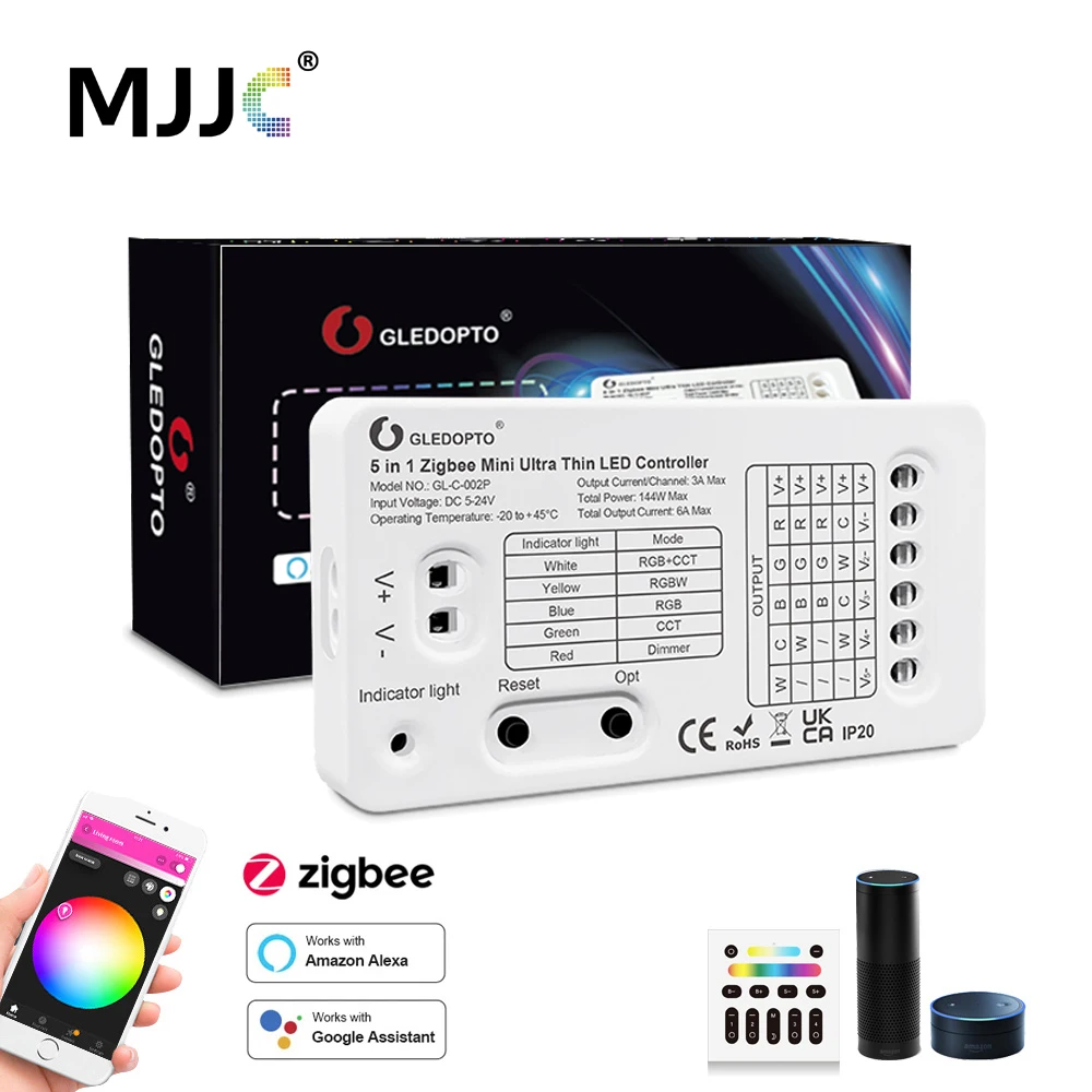 

Контроллер Gledopto Zigbee RGBW 5в1 RGB CCT Светодиодная лента DC5-24V Супертонкое мини-приложение/голосовое/RF WIFI Умный дом Пульт дистанционного управления