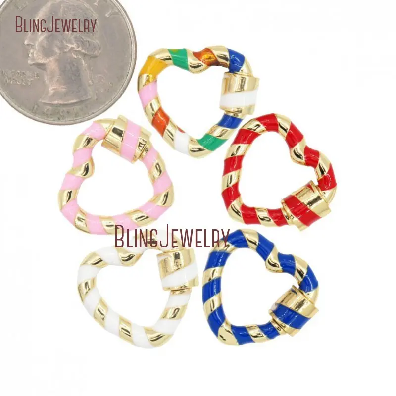 

Heart Lock Enamel Rose Gold Color INLAY Oval Shape Screw Clasp Carabiner Pave 19x18mm FC30509