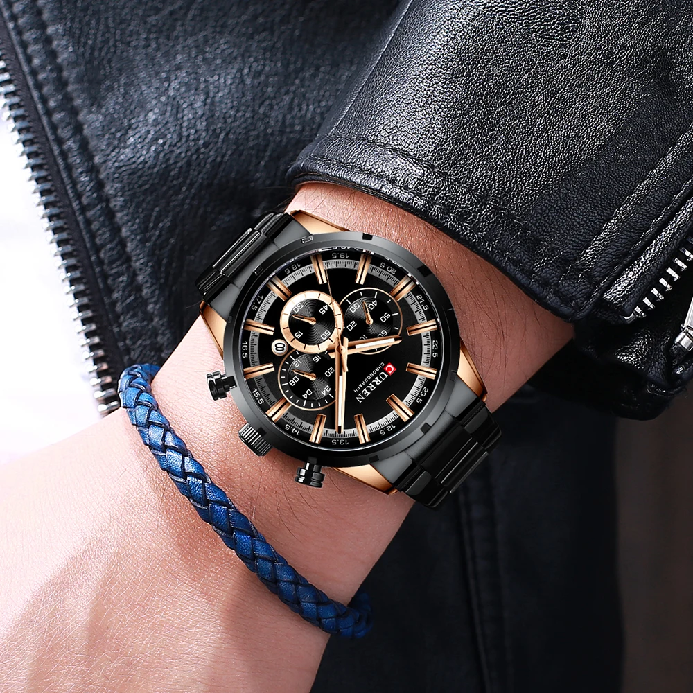 CURREN Men Watch Top Brand Luxury Sports Quartz Mens Watches Full Steel Waterproof Chronograph Wristwatch Men Relogio Masculino