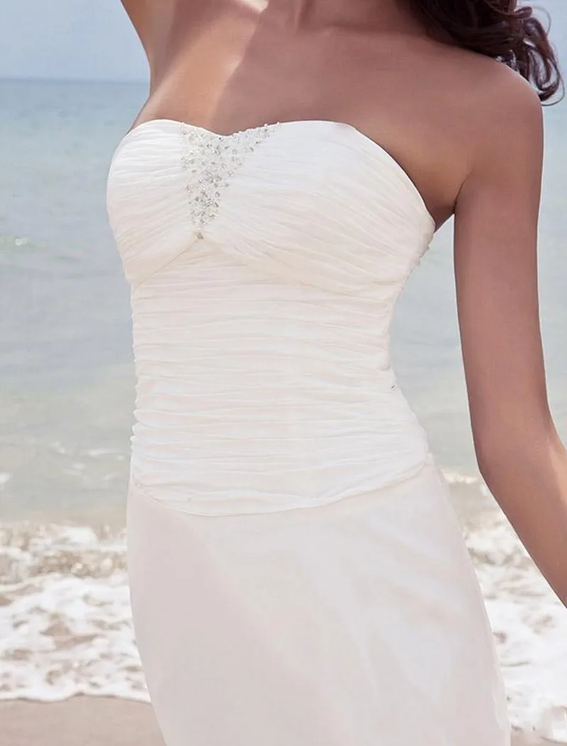 2021 Zomer Chiffon Strand Trouwjurken Sweetheart Kralen Enkellange Geplooide Backless Bruidsjurken Robe De Mariee