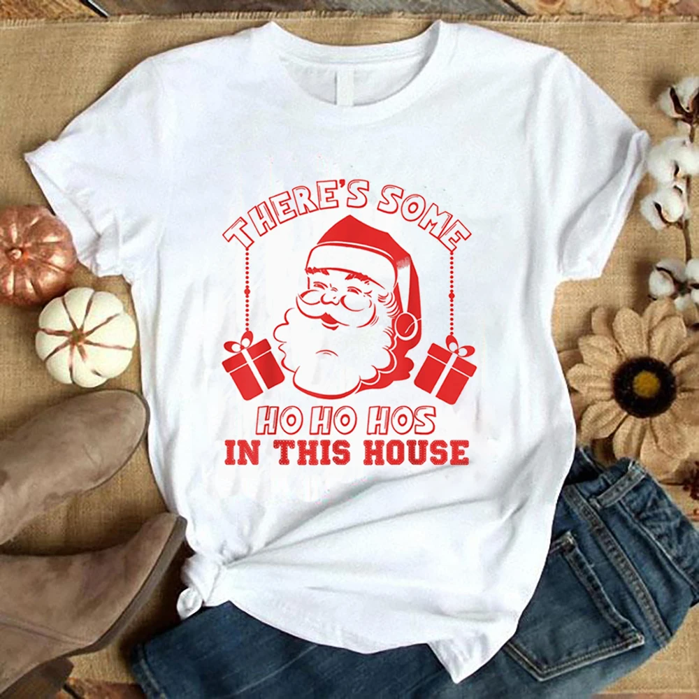 There's Some Hos In This House T Shirt Funny Christmas Santa Claus Graphic Cotton Tees