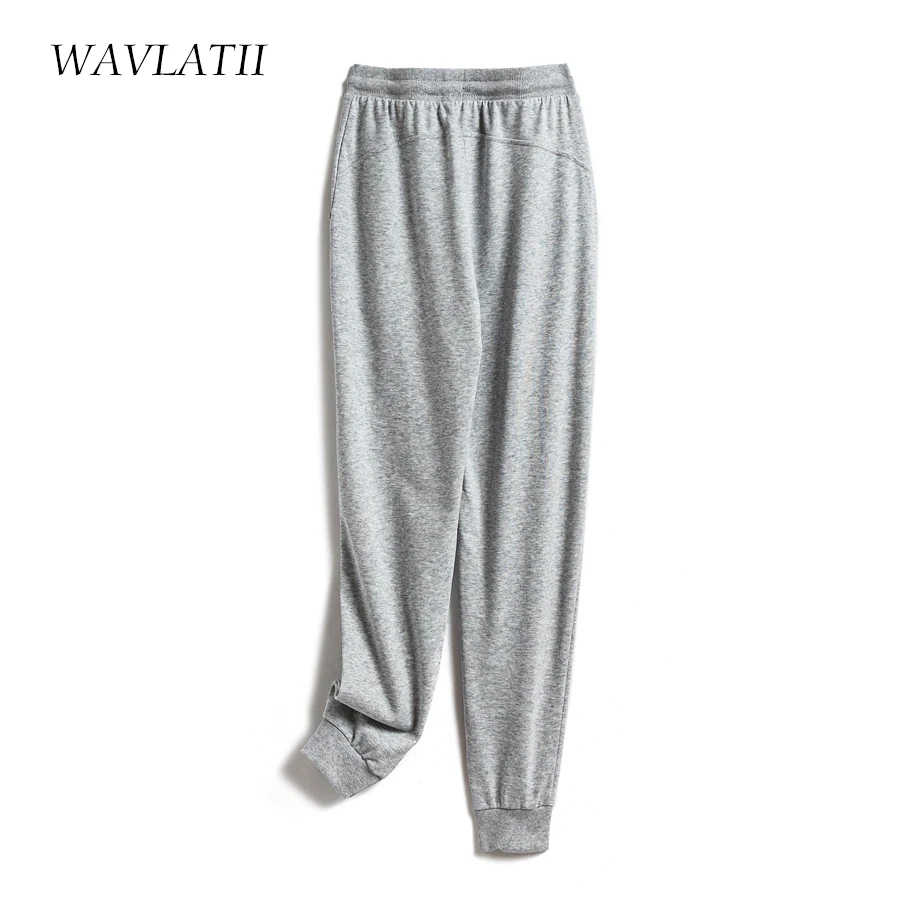 WAVLATII New 2021 Women Terry Casual Pants Female Black Gery Cotton Trousers Lady Sports Soft Pants WP2101