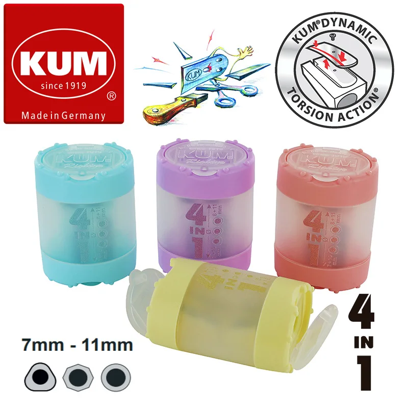 1pc Germany KM111 KUM 4in1 Four-hole Pencil Sharpener Suitable for 7/8/10 / 11mm Pencil Stainless Steel Blade Lead Core Grinder